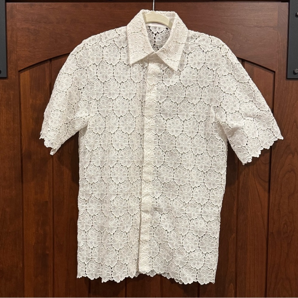 Men’s Valentino Embroidered White Lace Button-up Shirt
